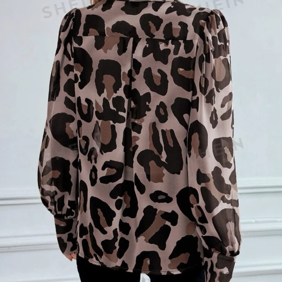 Leopard Print Sheer Button Down Up Shirt Top Blouse - Picture 7 of 7